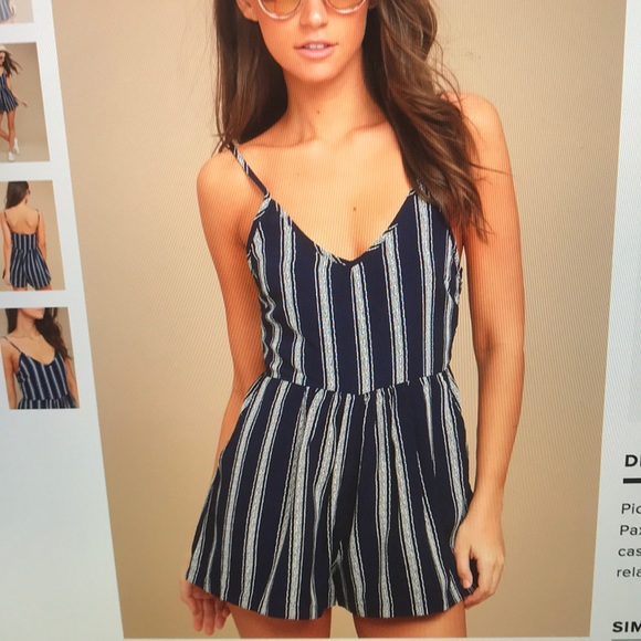 Lulu’s PPLA Pax Navy Blue Stripped Romper - Picture 2 of 6